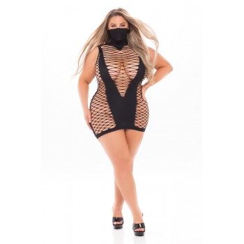 MASQUERADE DRESS WITH MASK BLACK, PLUS SIZE