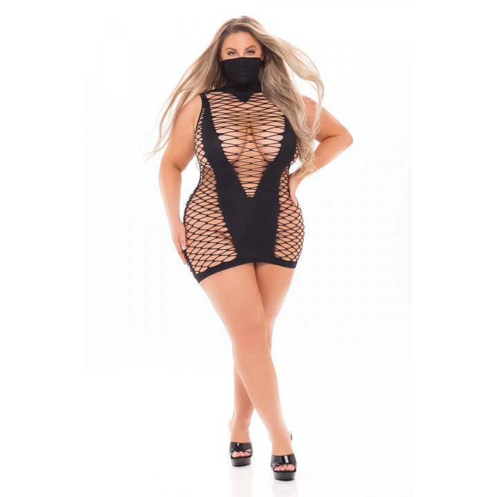 MASQUERADE DRESS WITH MASK BLACK, PLUS SIZE - Pink Lipstick Lingerie