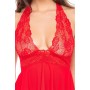 2PC LACE & MESH HALTER BABYDOLL & G-STRING SET RED, M - Rene Rofe Lingerie