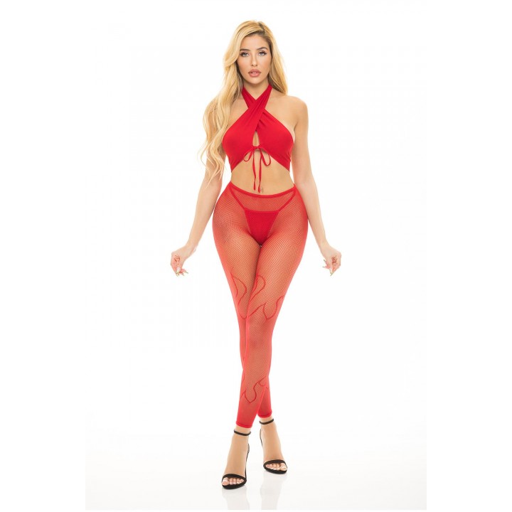 GIVES YOU HELL 3PC SET RED, OS - Pink Lipstick Lingerie