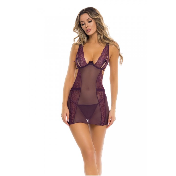 SNEAK PEAK CHEMISE SET PURPLE, S/M - Rene Rofe Lingerie