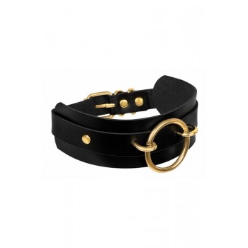 KINKY DIVA O-RING FRONT COLLAR BLACK/GOLD