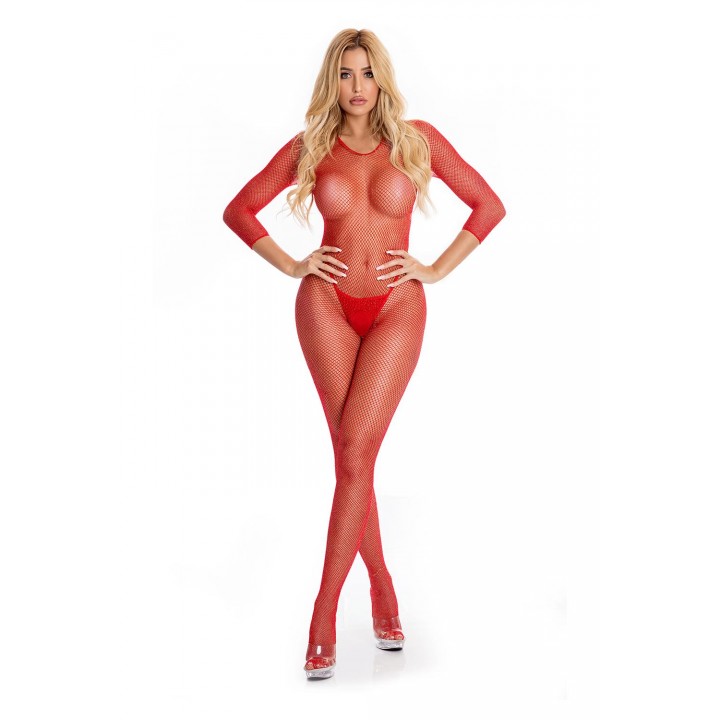 RISQUE CROTCHLESS BODYSTOCKING RED, M/L - Pink Lipstick Lingerie