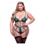 SEXY STRAPPY LACE TEDDY WITH GARTERS GREEN, QUEEN - Baci Lingerie