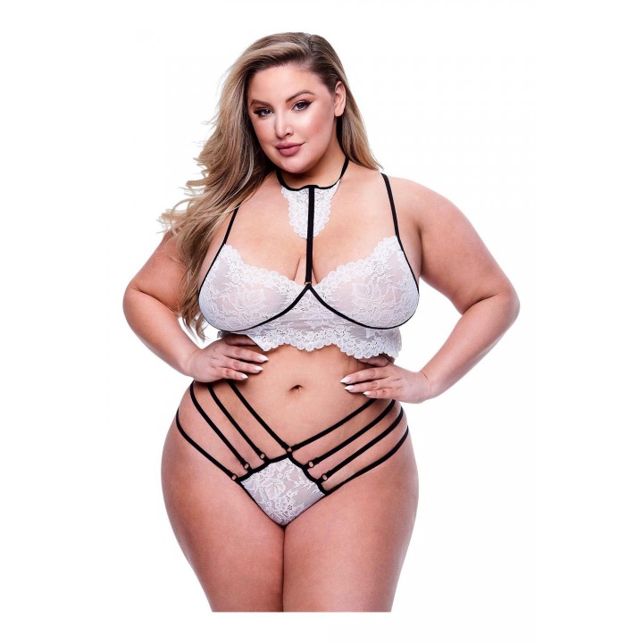 2PC STRAPPY LACE BRA & PANTY SET BLACK, QUEEN - Baci Lingerie
