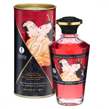 Shunga sildošā afrodīziju masāžas eļļa 100 ml Zemeņu šampanietis