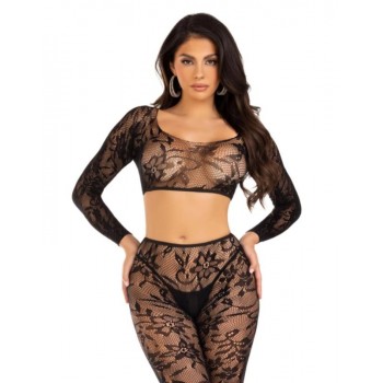 Leg Avenue - Crop Top & Footless Tights - Black