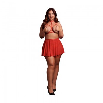 Le Desir - 4pc Peek-A-Boo Mesh Lingerie Set Queen size - Red