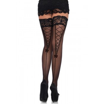 Transparent Stay-Up Stockings With Lace - Black