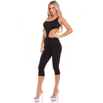 ONE SHOULDER CROPPED CATSUIT BLACK, M/L