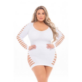 BOLD BABE LONGSLEEVE DRESS WHITE, PLUS SIZE