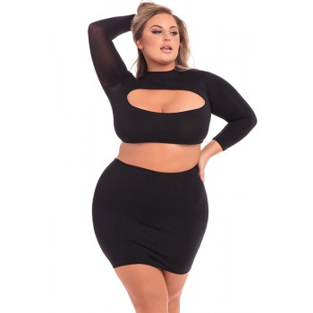 STOP & STARE 2PC SKIRT SET BLK, 3XL/4XL