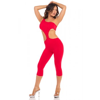 ONE SHOULDER CROPPED CATSUIT RED, M/L