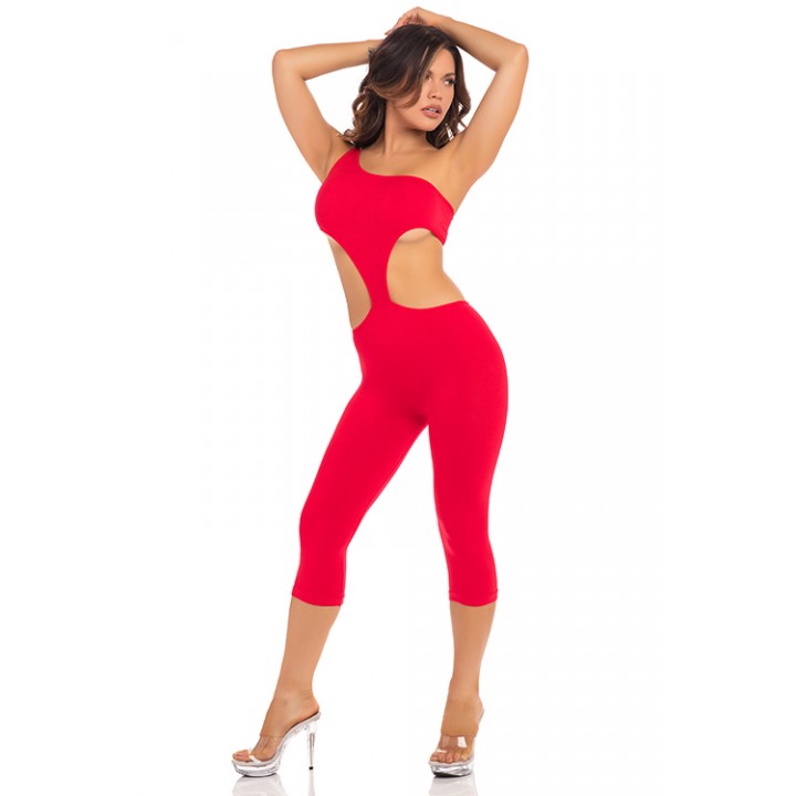 ONE SHOULDER CROPPED CATSUIT RED, S/M - Pink Lipstick Lingerie