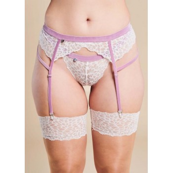 Lylianne Garter Belt With Lace - White/Lilac