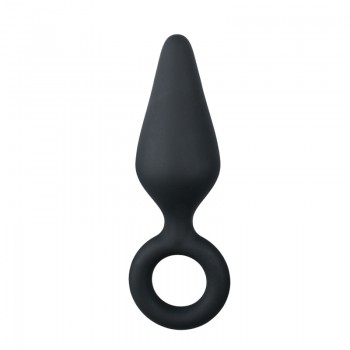 Black Buttplugs With Pull Ring - Medium