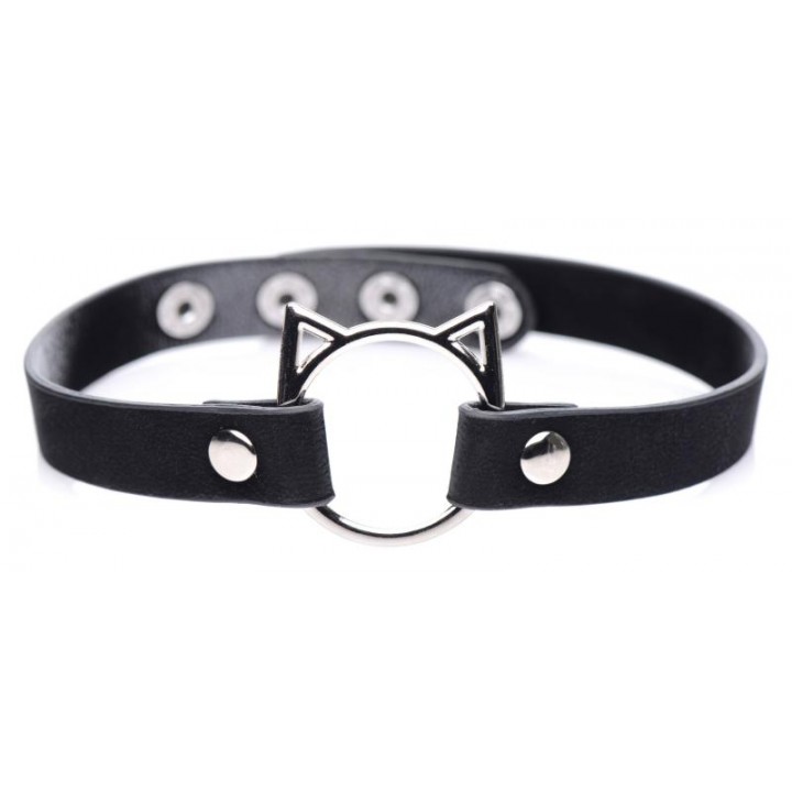 Kinky Kitty Ring Slim Choker - Black - Master Series