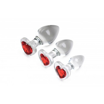 Red Heart Gem Glass Anal Plug Set