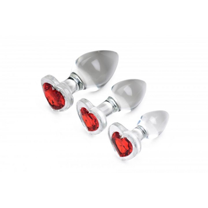 Red Heart Gem Glass Anal Plug Set - Booty Sparks