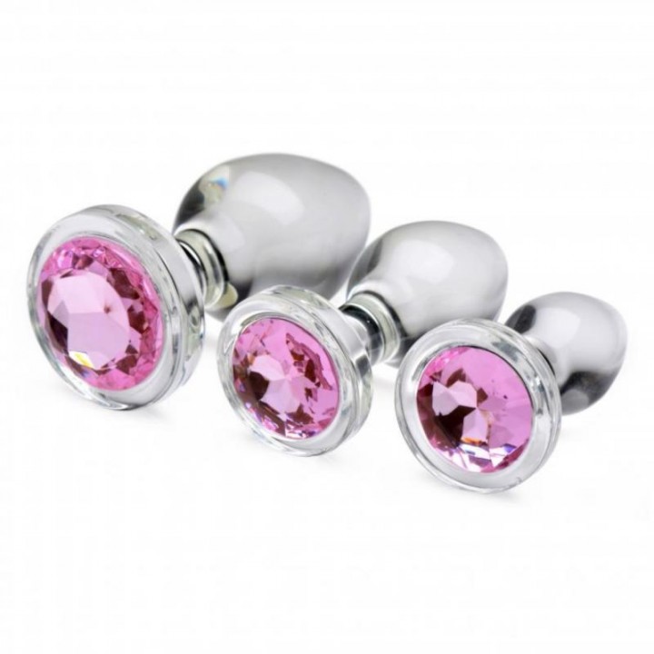 Pink Gem Glass Anal Plug Set - Booty Sparks