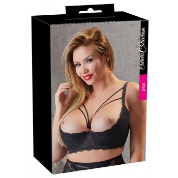Cottelli Lingerie melns atvērts krūšturis ar dekoratīvām siksniņām 85E