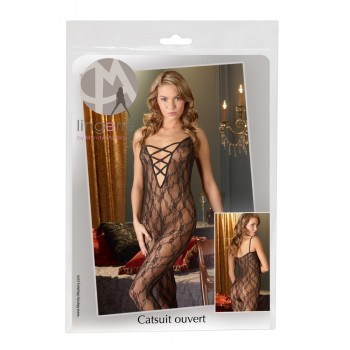 NO:XQSE melns kaķenes tērps ar mežģīņu rakstu un šķēlumu L/XL