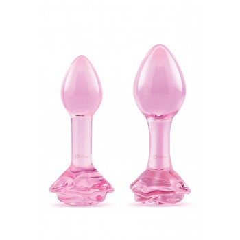 B-VIBE PINK ROSES GLASS BUTT PLUG TRAINING SET