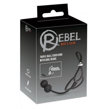 Rebel Cock & Scrotum Support Rings with Anal Beads