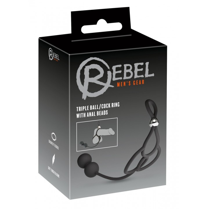Rebel Cock & Scrotum Support Rings with Anal Beads - Rebel