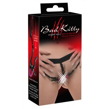 Bad Kitty stringi ar pērlītēm un kaunuma lūpu klipšiem