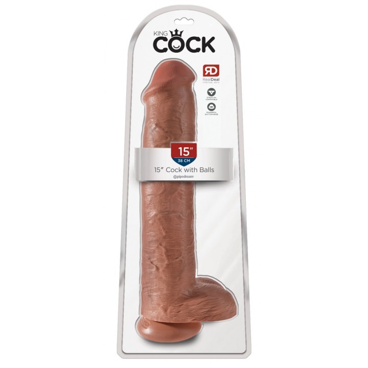 King Cock 15" Cock w Balls Tan - King Cock