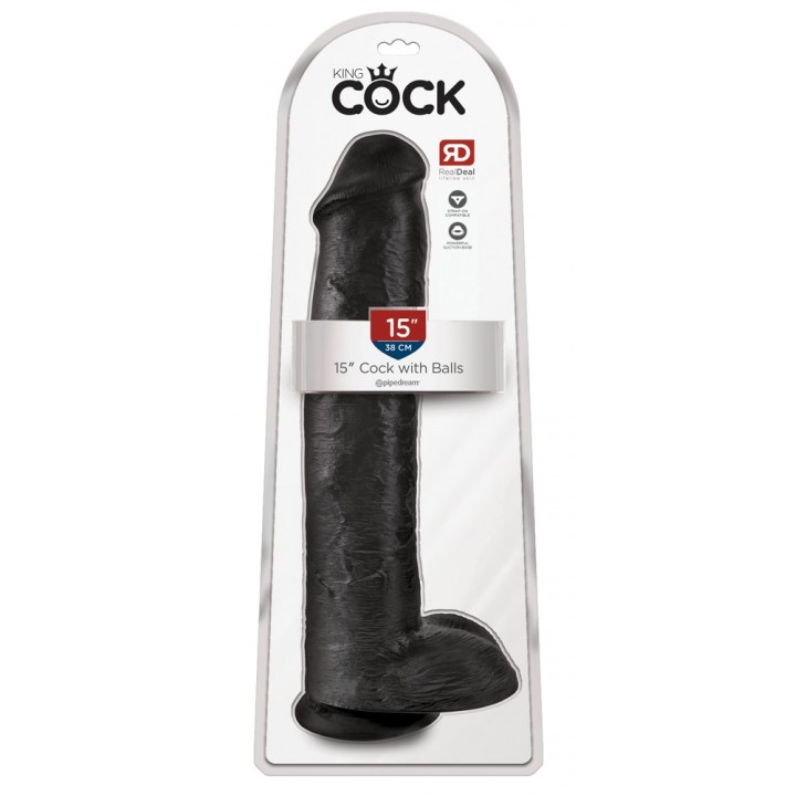 King Cock 15" Cock w Balls Dar - King Cock