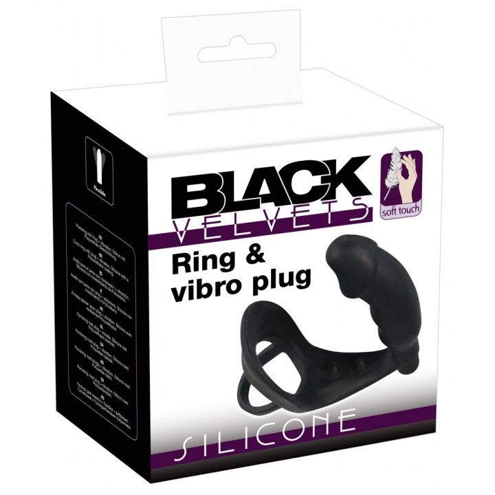 Dzimumlocekļa Gredzens Uzmava Vibrating Silicone Plug - Black Velvets